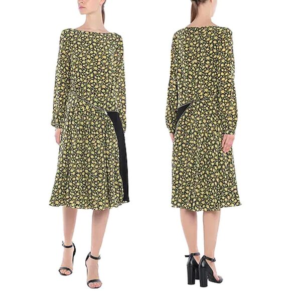 BURBERRY LONDON NWT 100% Silk Floral Zip Midi Dress in Pale Saffron Size 2 - Picture 1 of 14
